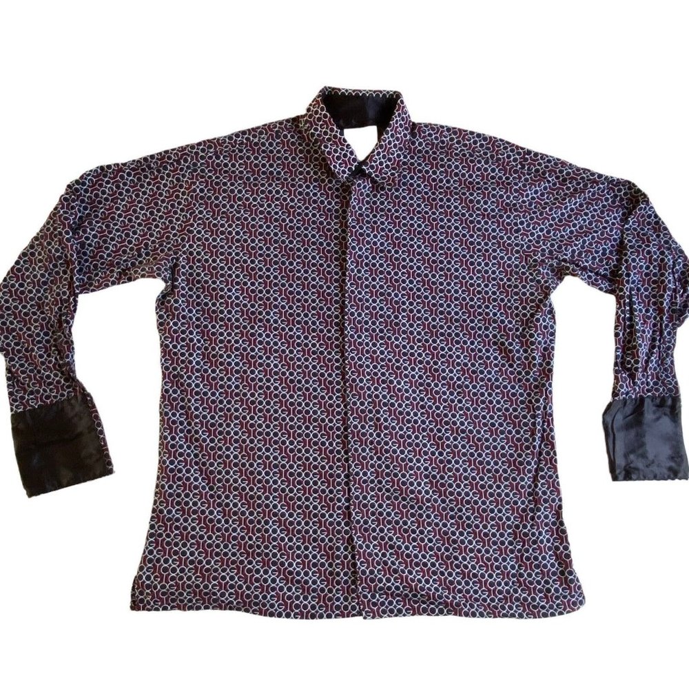 Coogi Men's All Over Logo Print Long Sleeve Button Up Shirt 3XL Flip Cuff